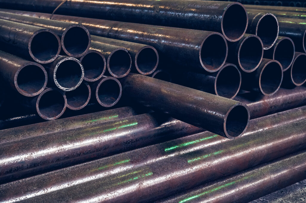Close-up view of steel pipes